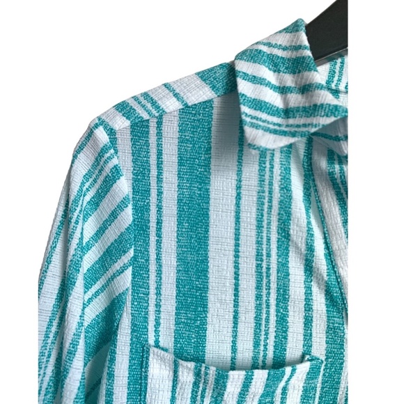 Tea, Please Women's Blouse Size Small Aqua White Stripes Shirt Tea Please - Picture 4 of 6
